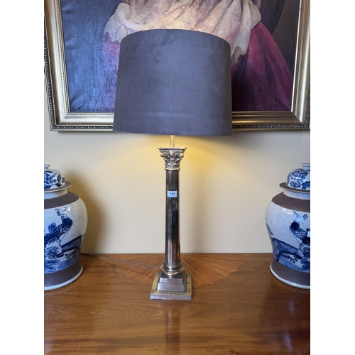 192 - Pair of good quality brass corinthian column table lamps. {82 cm H x 37 cm Dia}.