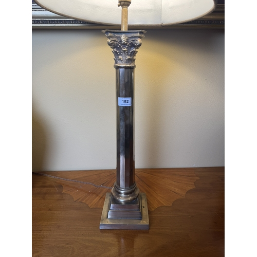 192 - Pair of good quality brass corinthian column table lamps. {82 cm H x 37 cm Dia}.