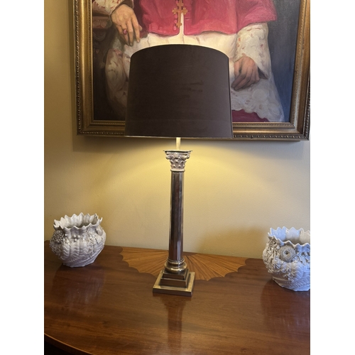 192 - Pair of good quality brass corinthian column table lamps. {82 cm H x 37 cm Dia}.