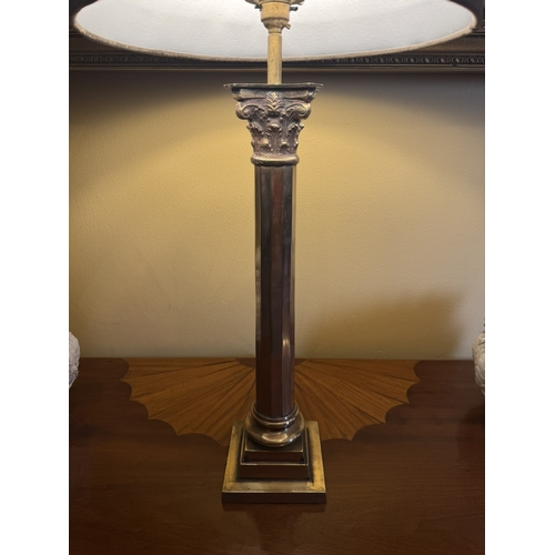 192 - Pair of good quality brass corinthian column table lamps. {82 cm H x 37 cm Dia}.