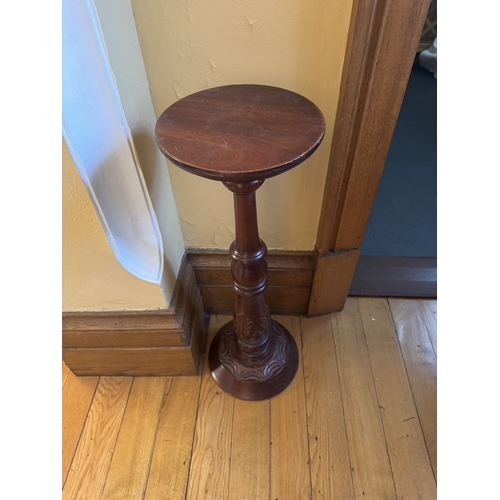 198 - Pair of carved mahogany plant stands. {75 cm H x 28 cm Dia.}.