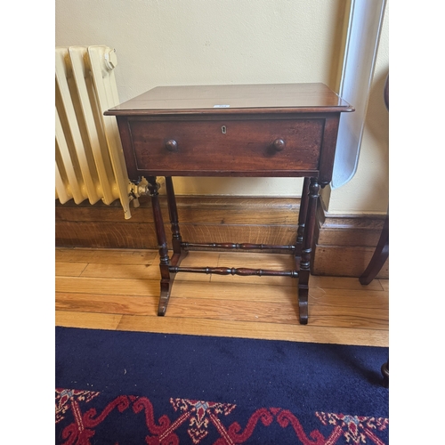 204 - 19th C. Mahogany side table with single drawer in frieze, raised on single column on four outwept fe... 