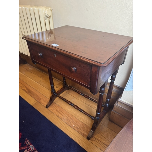 204 - 19th C. Mahogany side table with single drawer in frieze, raised on single column on four outwept fe... 