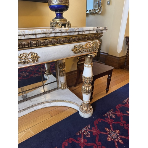 216 - Rare William IV Italian giltwood and painted console table, raised on carved acanthus leaves and car... 