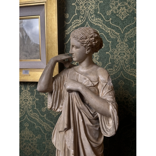 221 - 19th C. plaster statuette of Diana of Gabi with a brass Paris collection inset label {72 cm H x 22 c... 