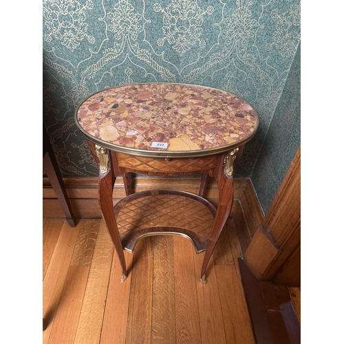 222 - Exceptional quality 19th C. Louis Revival inlaid kingwood lamp table with inset marble top and ormol... 