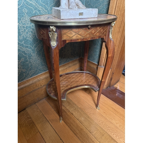 222 - Exceptional quality 19th C. Louis Revival inlaid kingwood lamp table with inset marble top and ormol... 