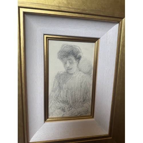 223 - John Butler Yeats Portrait of a Lady Pencil Drawing,  mounted in a gilt frame. {45 cm H x  37 cm W}.