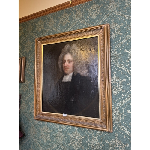 225 - 18th C. Portrait of a Gentleman, Oil on Canvas  mounted on giltwood frame. {90 cm H x 79 cm D}