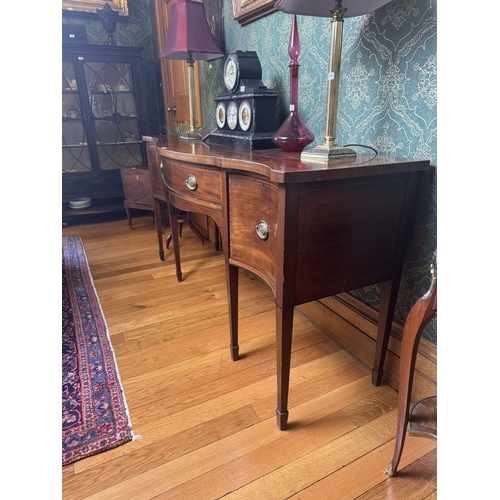 233 - 19th C. Mahogany and satinwood inlaid sideboard, raised on square tapered legs. {95 cm H x 191 cm W ... 