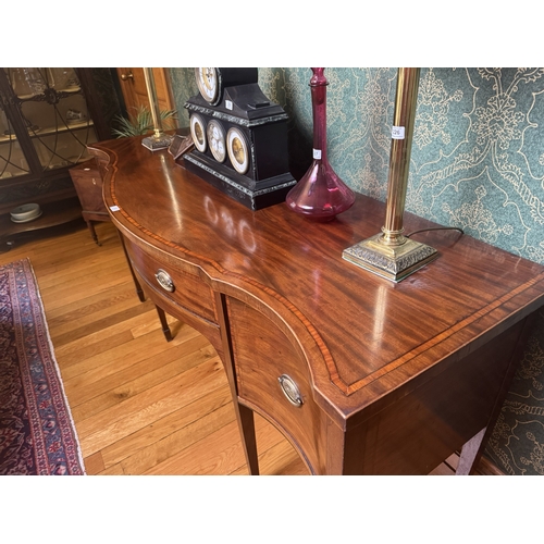 233 - 19th C. Mahogany and satinwood inlaid sideboard, raised on square tapered legs. {95 cm H x 191 cm W ... 