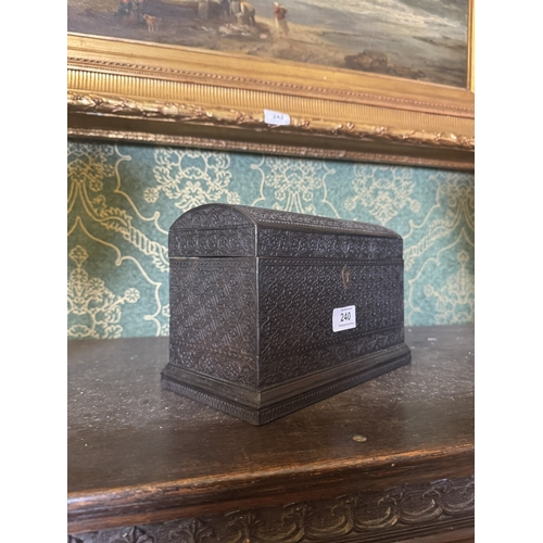 240 - 19th C. carved oak dome top letter box {17 cm H x 25 cm W x 13 cm D}.