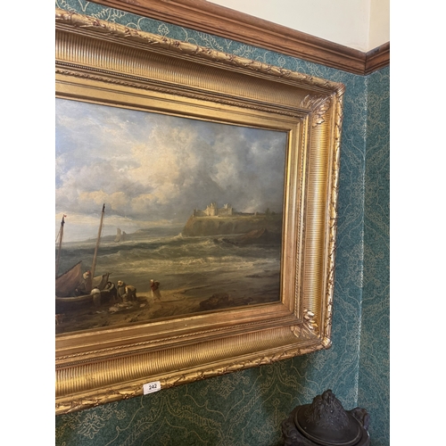 242 - 19th C. Coastal Scene Oil on Canvas, mounted on gilt frame. {80 cm H x 105 cm W}.