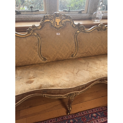 245 - 19th C. French giltwood upholstered window seat, raised on cabriole legs. {90 cm H x 193 cm W x 58 c... 