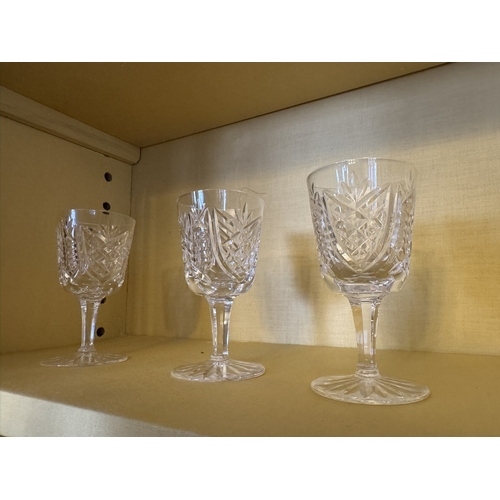 266 - Five Waterford crystal glasses. {11 cm H x 6 cm Dia.}