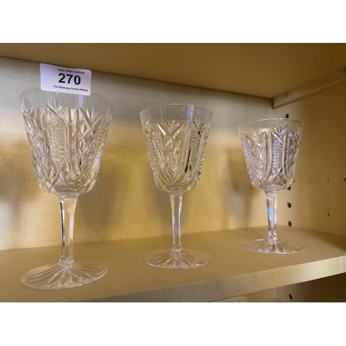 270 - Five Waterford crystal wine glasses. {16 cm H x 9 cm Dia.}