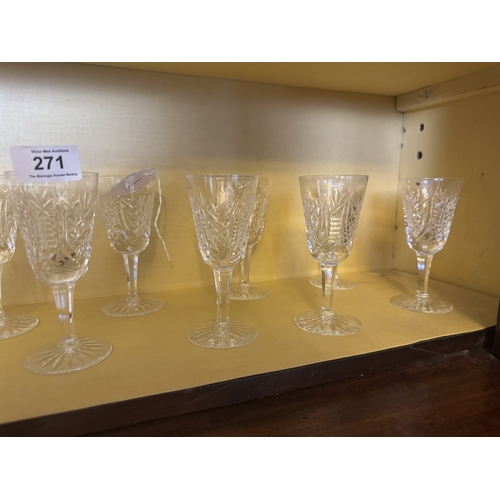 271 - Twelve Waterford crystal glasses. {13 cm H x 5.5 cm Dia}.