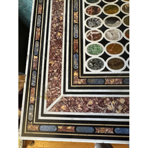 274 - Rare early 19th C. pietra dura table top, raised on burr walnut base and square tapered legs origina... 