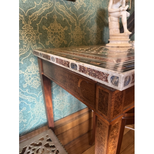 274 - Rare early 19th C. pietra dura table top, raised on burr walnut base and square tapered legs origina... 