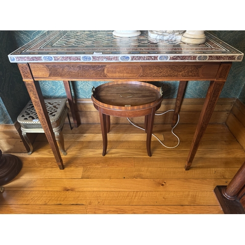 274 - Rare early 19th C. pietra dura table top, raised on burr walnut base and square tapered legs origina... 