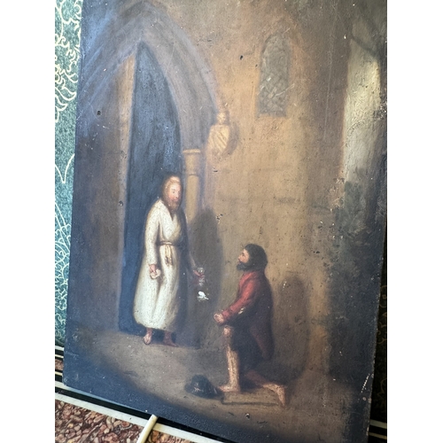 277 - 19th C. Oil on board of Religious scene. {35 cm H x 25 cm W}.