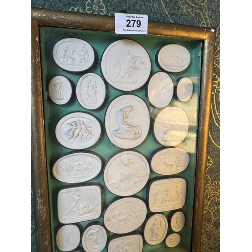 279 - Rare framed set of Italian Grand Tour intaglios. {35 cm H x 23 cm W}.