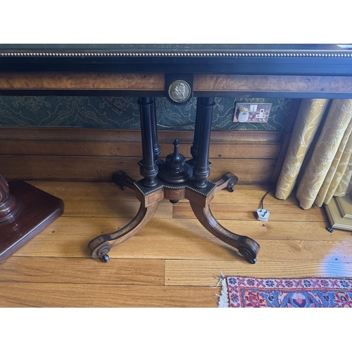 297 - Good quality 19th C. Burr walnut and ebonised turn over leaf card table with ormolu mounts and Wedge... 