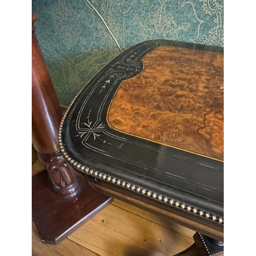 297 - Good quality 19th C. Burr walnut and ebonised turn over leaf card table with ormolu mounts and Wedge... 