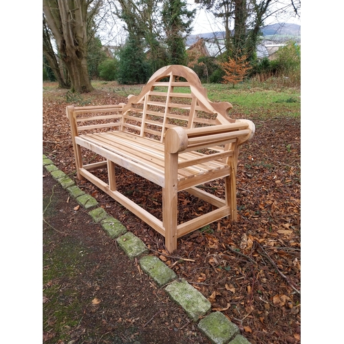 30 - Good quality teak Lutyens garden bench. {102 cm H x 167 cm W x 57 cm D}.