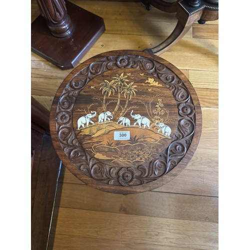 300 - Edwardian carved rosewood and bone inlaid Anglo Indian table. {37 cm H x 37 cm Dia.}.