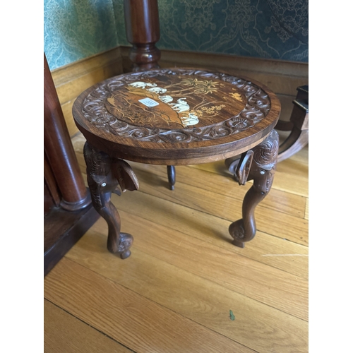 300 - Edwardian carved rosewood and bone inlaid Anglo Indian table. {37 cm H x 37 cm Dia.}.