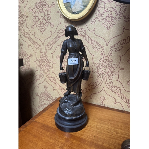 302 - Pair of early 20th C. spelter figures {36 cm H x 13 cm W x 13 cm D}.