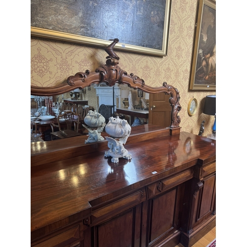 306 - 19th C. Mahogany four door mirror back sideboard. {193 cm H x 228 cm W x 67 cm D}.