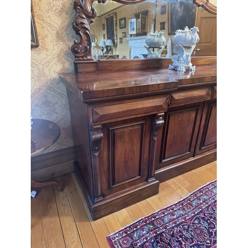 306 - 19th C. Mahogany four door mirror back sideboard. {193 cm H x 228 cm W x 67 cm D}.