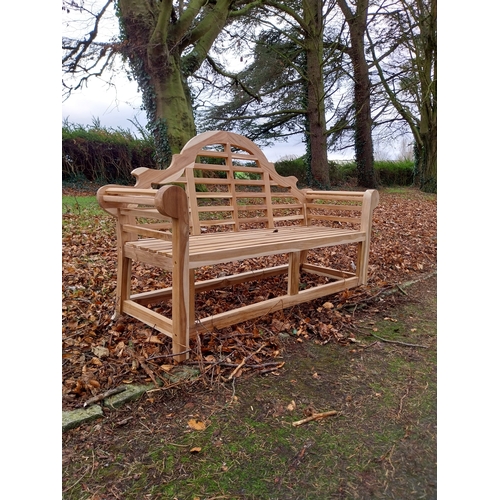 31 - Good quality teak Lutyens garden bench. {102 cm H x 167 cm W x 57 cm D}.