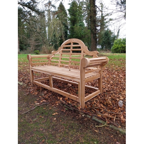 31 - Good quality teak Lutyens garden bench. {102 cm H x 167 cm W x 57 cm D}.