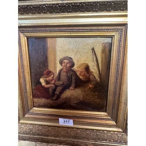 317 - 19th C. Interior Scene, Oil on Board, mounted in giltwood frame. {36 cm H x 38 cm W}.