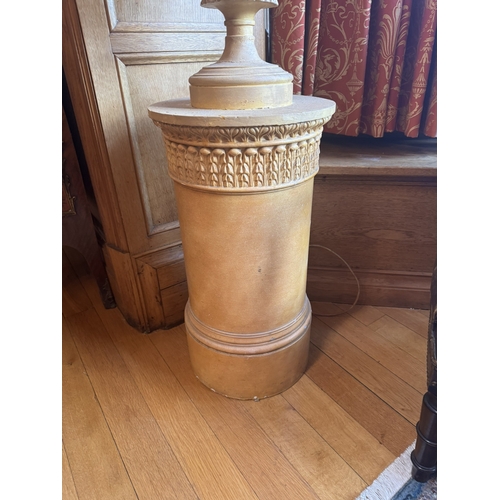 319 - Rare pair of early 20th C. Grand Tour carved plaster urns on pedestals converted to lamps. {160 cm H... 