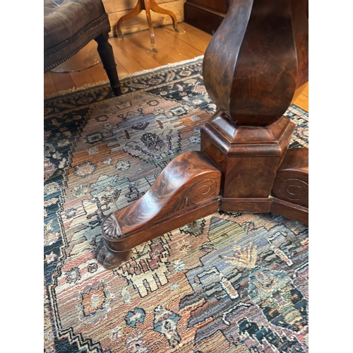 322 - Good quality William IV French mahogany centre table with marble top, raised on turned column and th... 