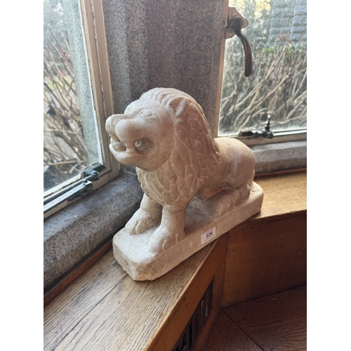 326 - Carved Oriental marble statuette of a Lion {29 cm H x 35 cm W x 12 cm D}.