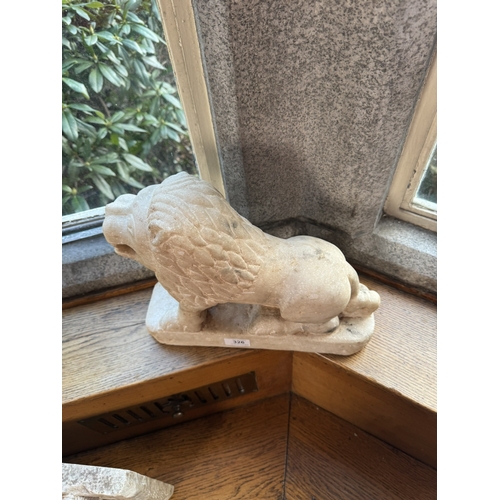 326 - Carved Oriental marble statuette of a Lion {29 cm H x 35 cm W x 12 cm D}.