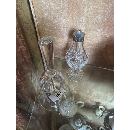 331 - Cut crystal salt shaker and bell. {17 cm H}.