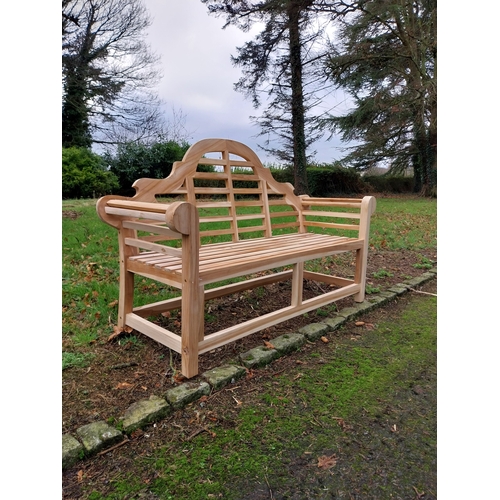 34 - Good quality teak Lutyens garden bench. {102 cm H x 167 cm W x 57 cm D}.