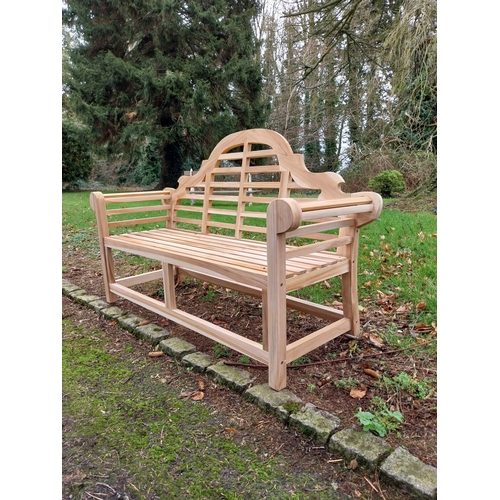 34 - Good quality teak Lutyens garden bench. {102 cm H x 167 cm W x 57 cm D}.