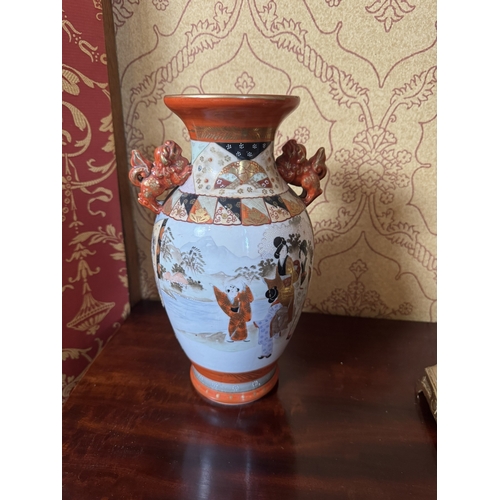 355 - Pair of 19th C. Oriental Satsuma ware vases. {31 dm H x 18 cm Dia.}