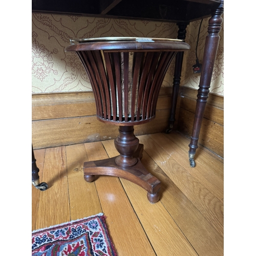 357 - 19th C. Mahogany wine cooler with brass liner and handles. {51 cm H x 37 cm Dia.}.