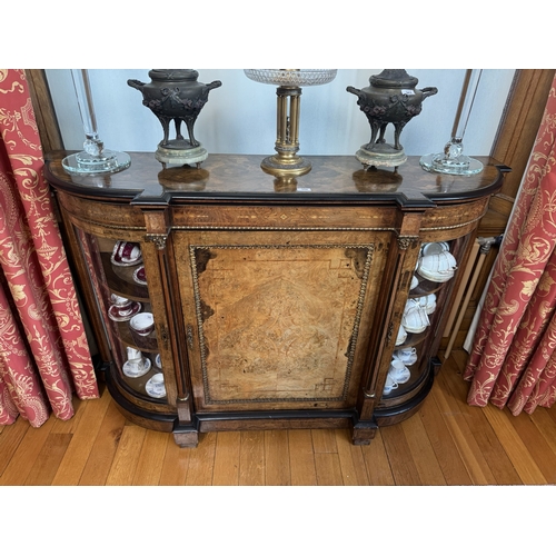 358 - 19th C. Burr walnut and satinwood credenza with ormolu mounts single door flanked by two glazed door... 