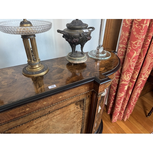 358 - 19th C. Burr walnut and satinwood credenza with ormolu mounts single door flanked by two glazed door... 