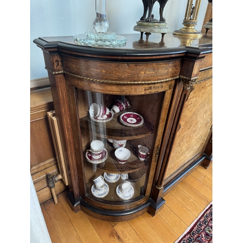 358 - 19th C. Burr walnut and satinwood credenza with ormolu mounts single door flanked by two glazed door... 