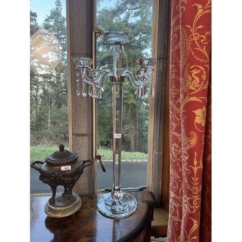 362 - Pair of cut crystal four branch table candleabras. {79 cm H x 33 cm Dia.}.